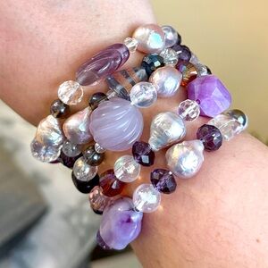 Purple beaded bracelet stack